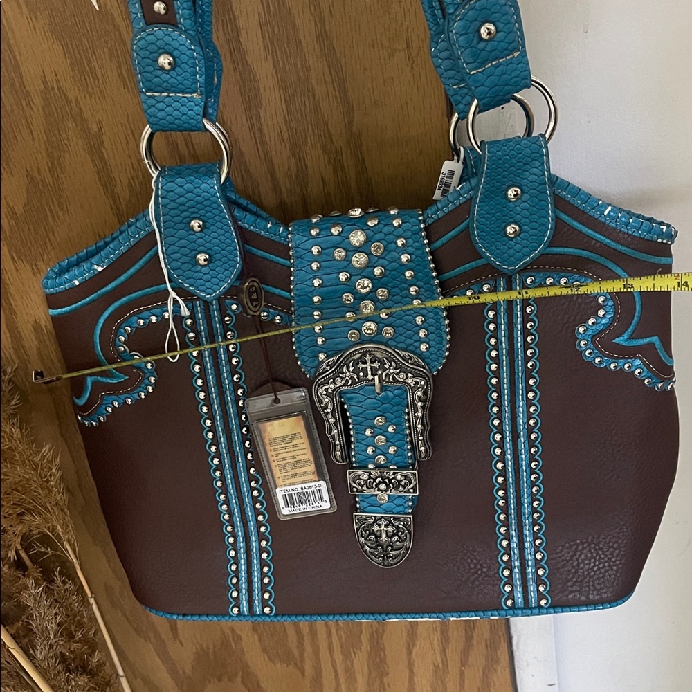 Brown and Blue Studded Women's Handbag